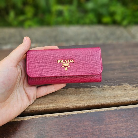 Prada Handbags - PRADA key holder, pink saffiano leather, Pre-owned